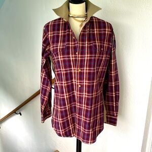 Texas Cotton 100% cotton button down Rodeo/Western/plaid with‎ Khaki Back Medium